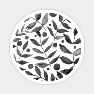 Watercolor branches and berries - black and white Magnet